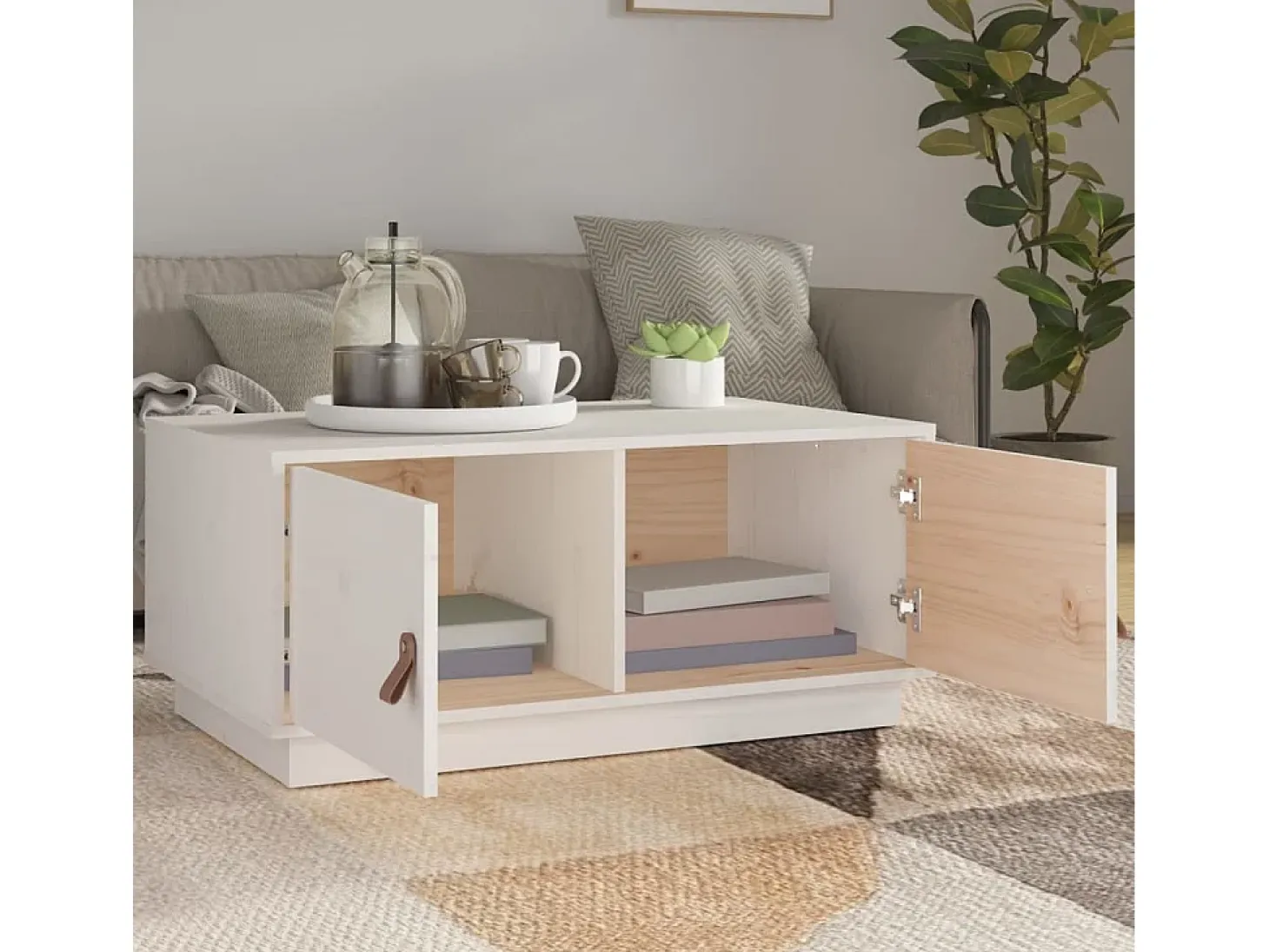 Mesa de centro de madera maciza de pino blanco 80x50x35 cm