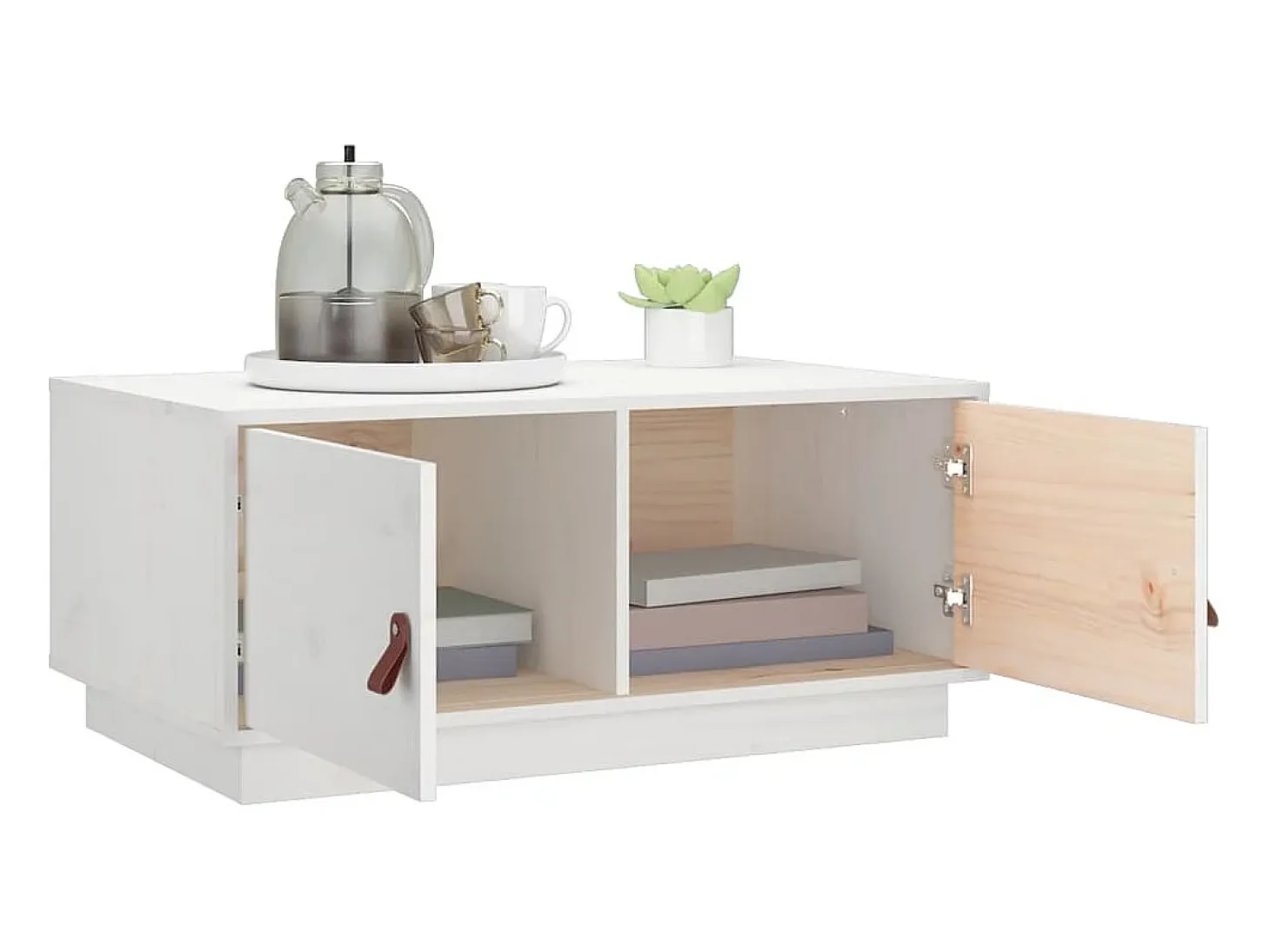 Mesa de centro de madera maciza de pino blanco 80x50x35 cm