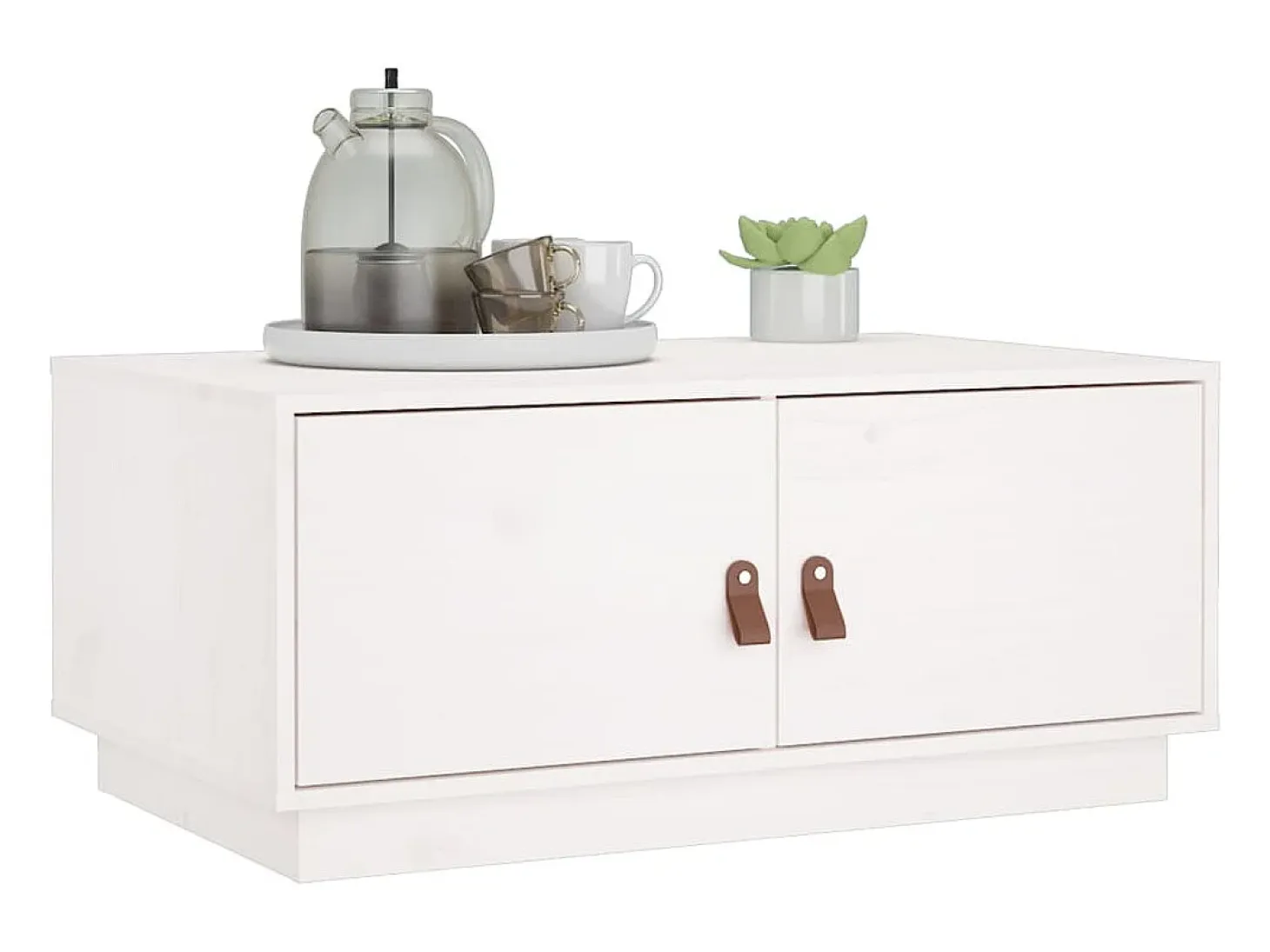 Mesa de centro de madera maciza de pino blanco 80x50x35 cm