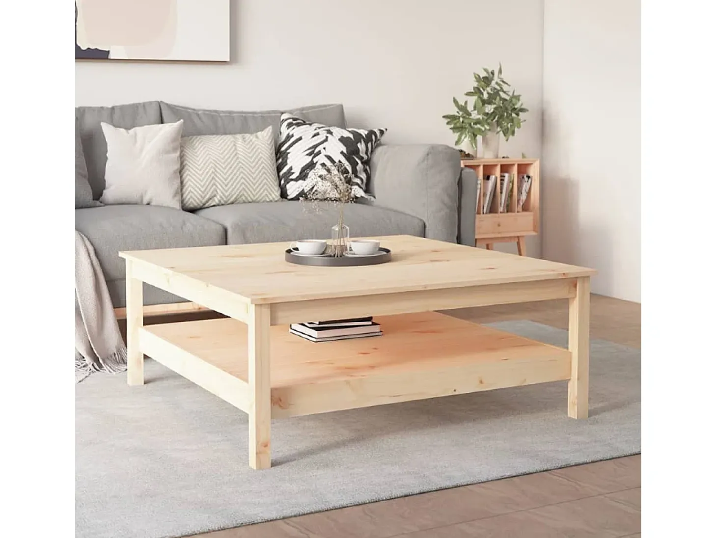 Mesa de centro de madera maciza de pino 100x100x40 cm