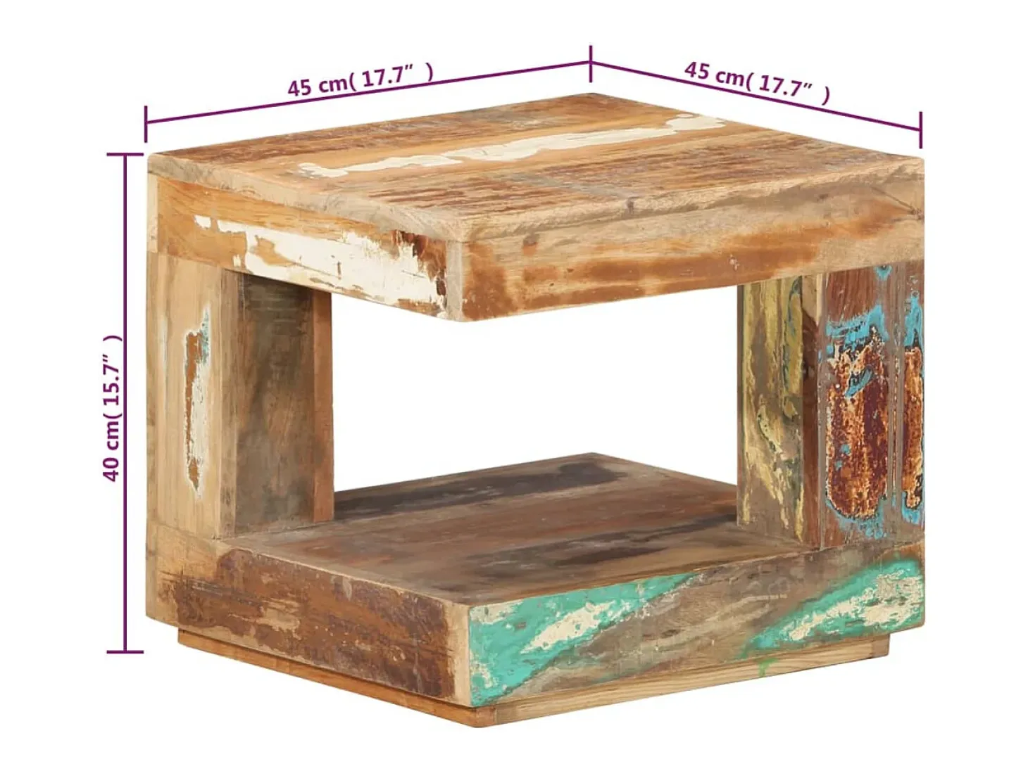 Mesa de centro de madera maciza reciclada 45x45x40 cm