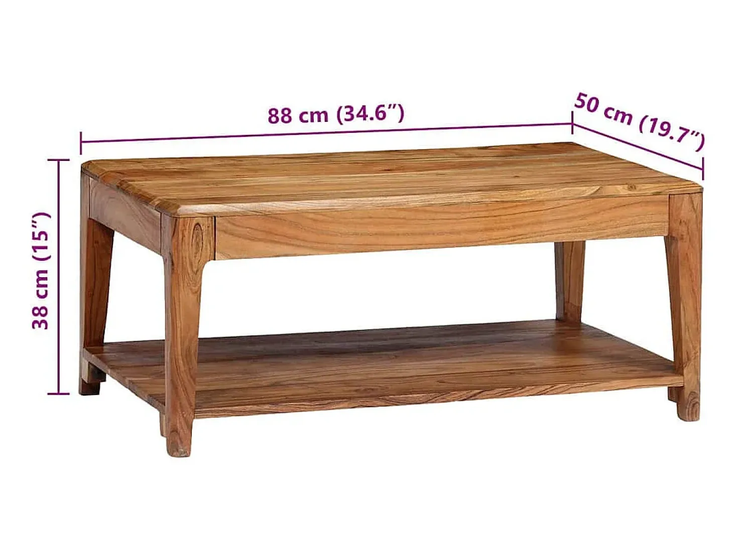 Mesa de centro de madera maciza 88x50x38 cm