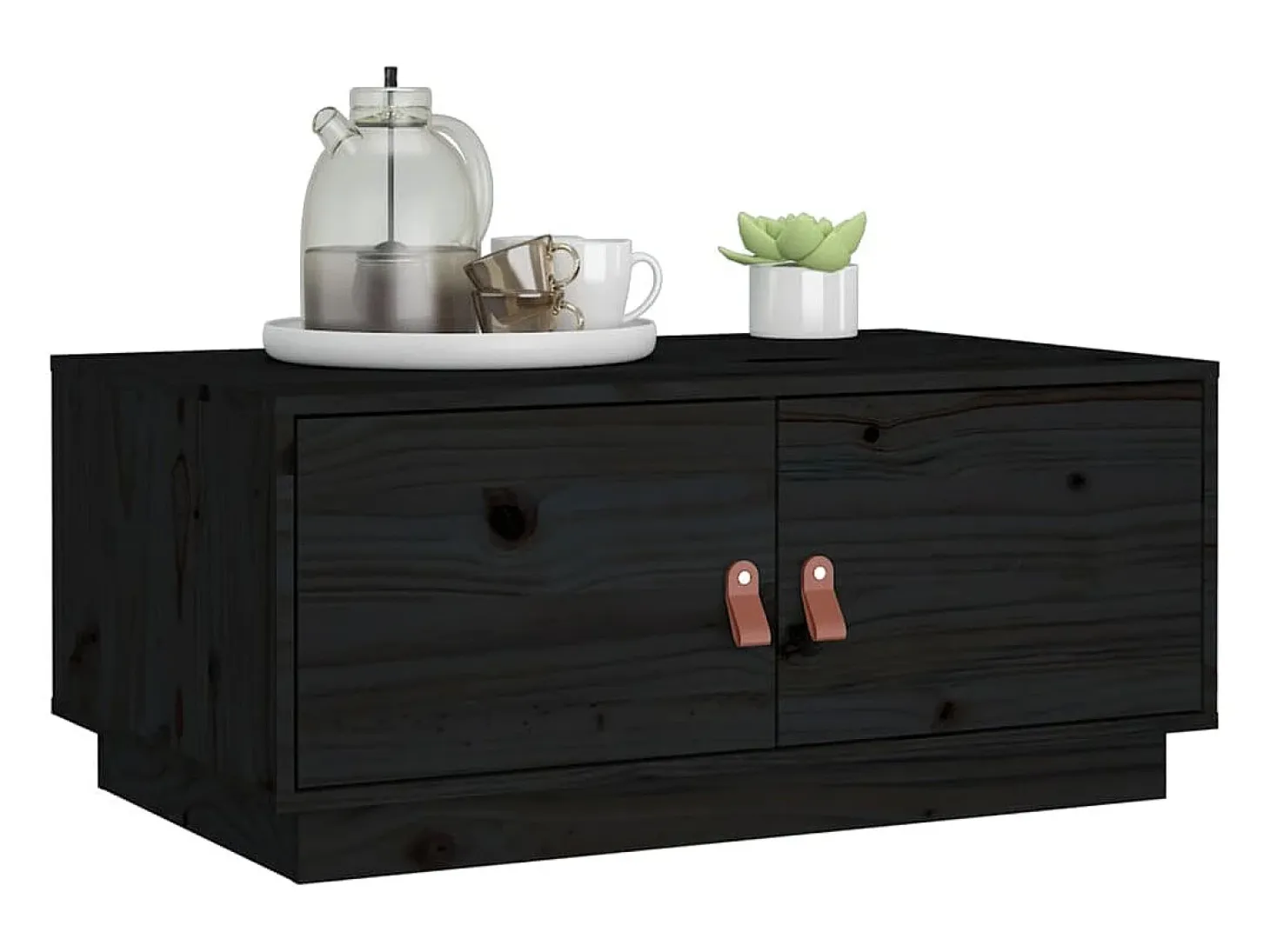 Mesa de centro de madera maciza de pino negro 80x50x35 cm