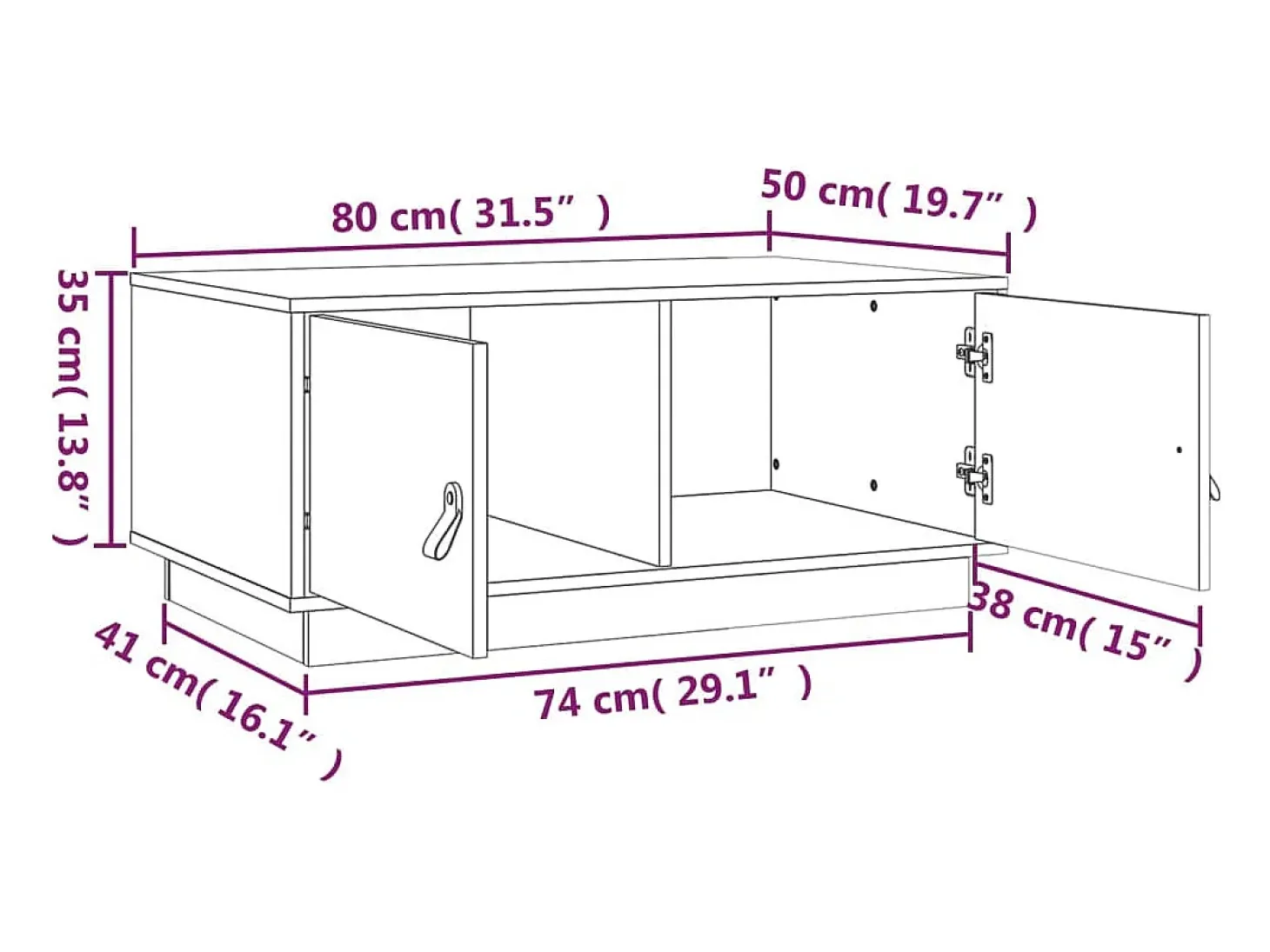 Mesa de centro de madera maciza de pino negro 80x50x35 cm