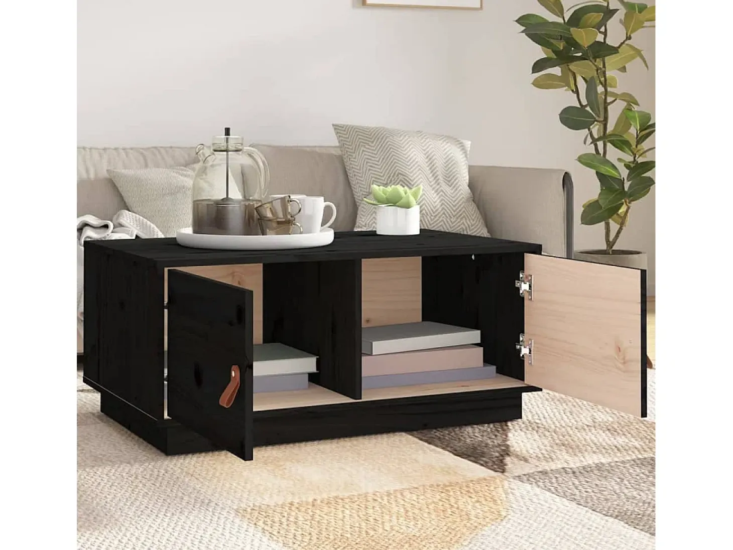Mesa de centro de madera maciza de pino negro 80x50x35 cm