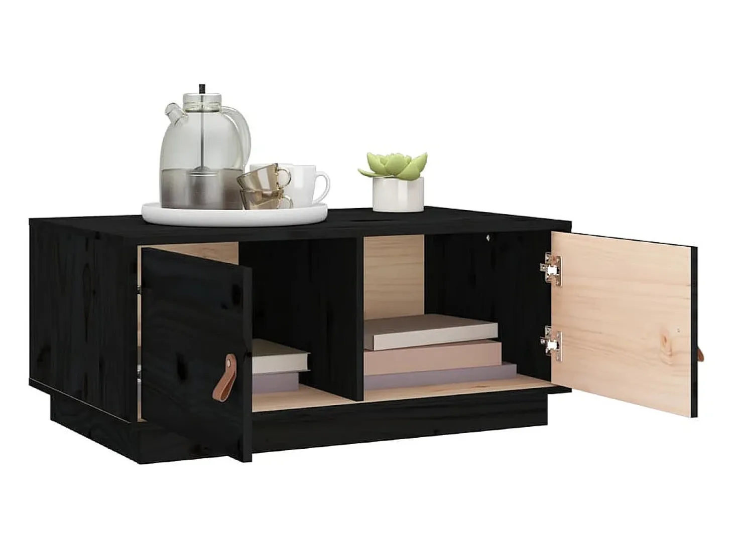Mesa de centro de madera maciza de pino negro 80x50x35 cm