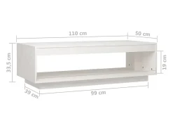Mesa de centro de madera maciza de pino blanco 110x50x33,5 cm