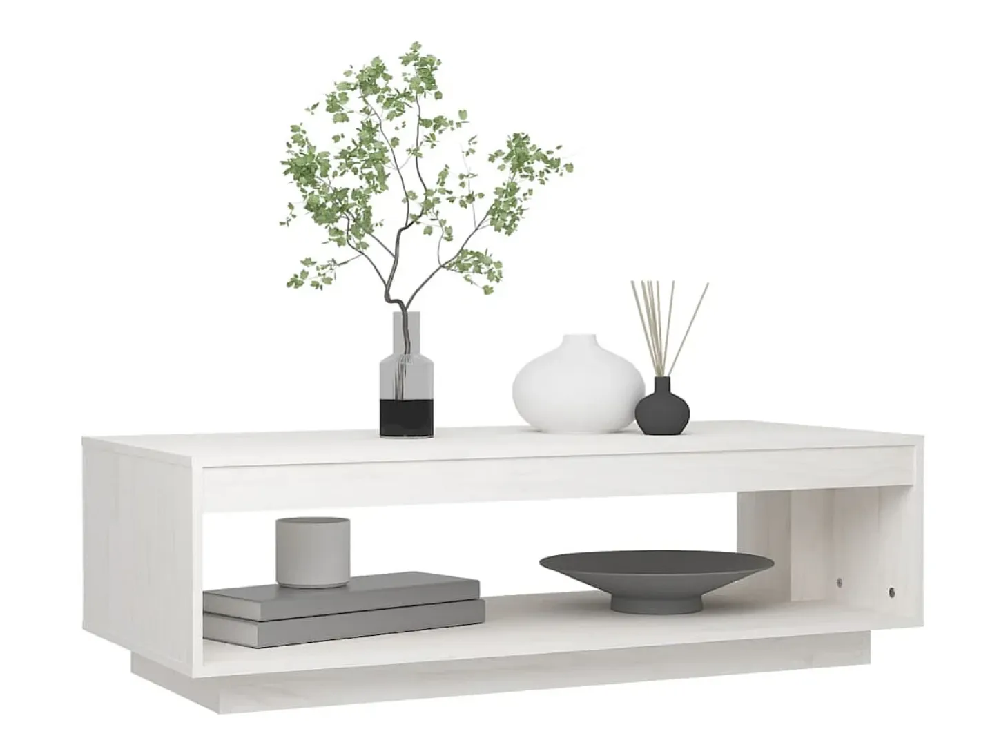 Mesa de centro de madera maciza de pino blanco 110x50x33,5 cm