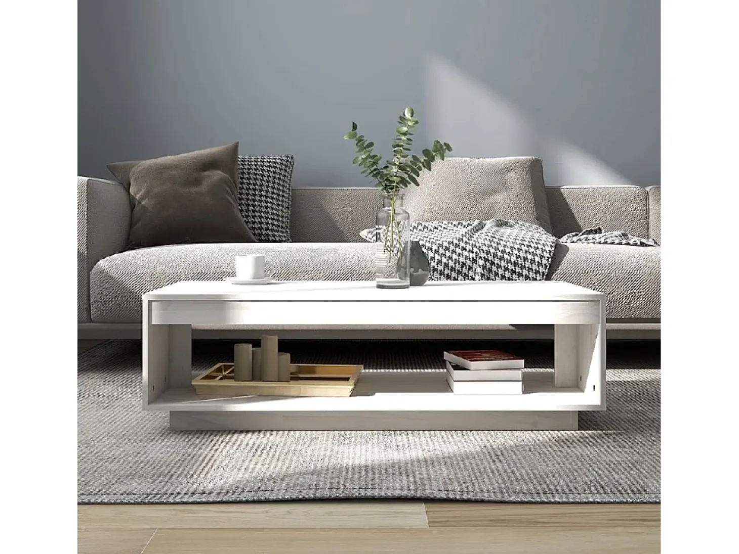 Mesa de centro de madera maciza de pino blanco 110x50x33,5 cm