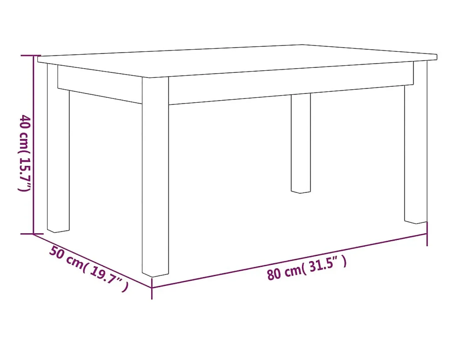 Mesa de centro de madera maciza de pino blanco 80x50x40 cm