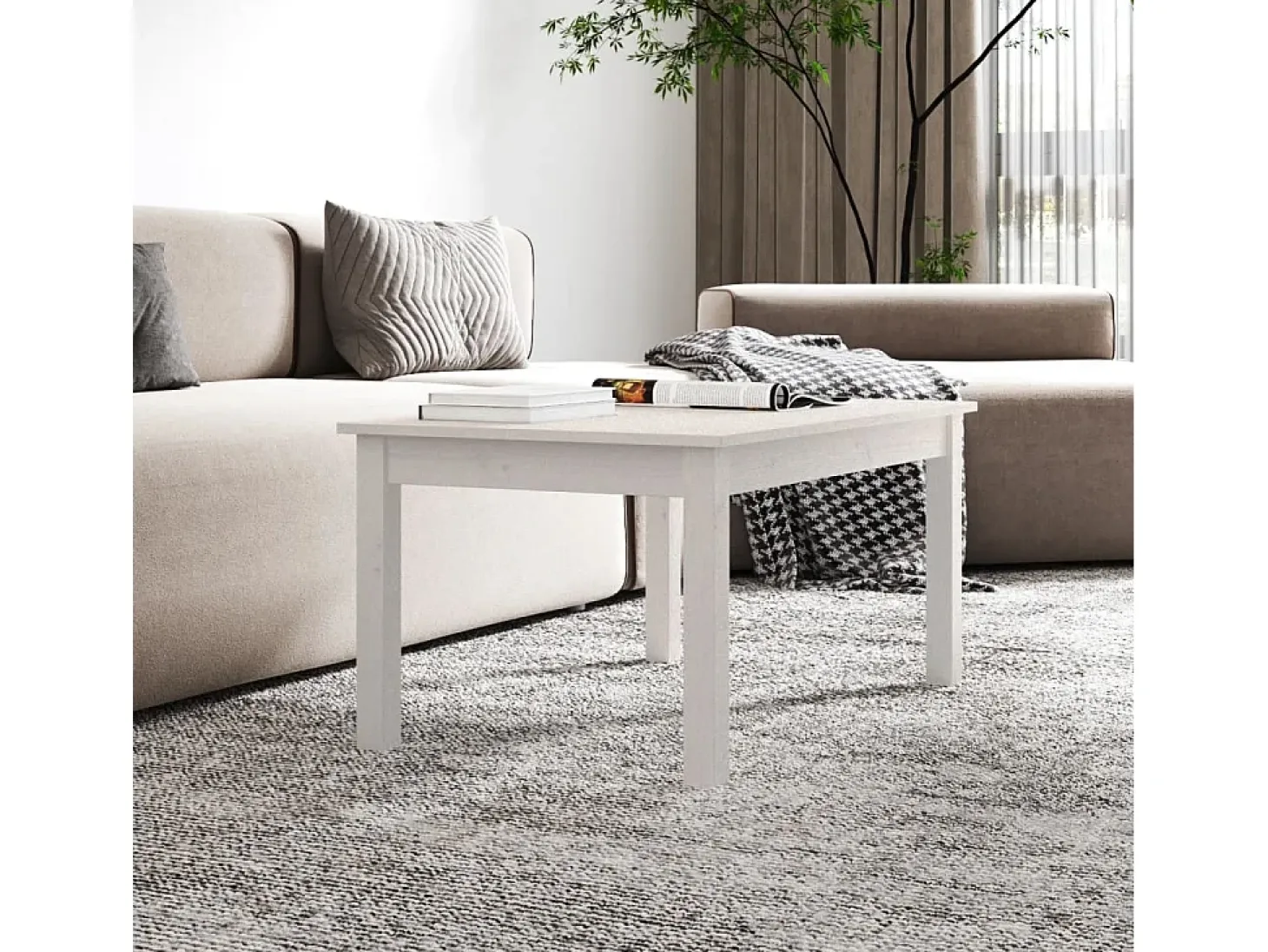 Mesa de centro de madera maciza de pino blanco 80x50x40 cm