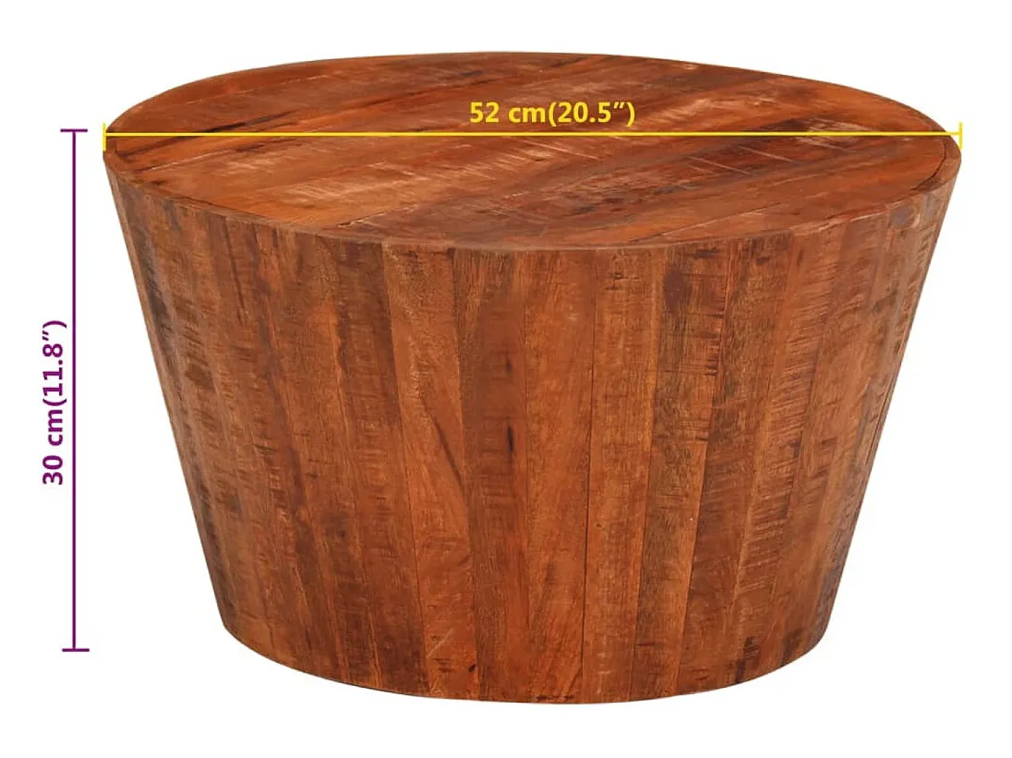Mesa de centro de madera maciza de mango rugosa Ø 52x30 cm