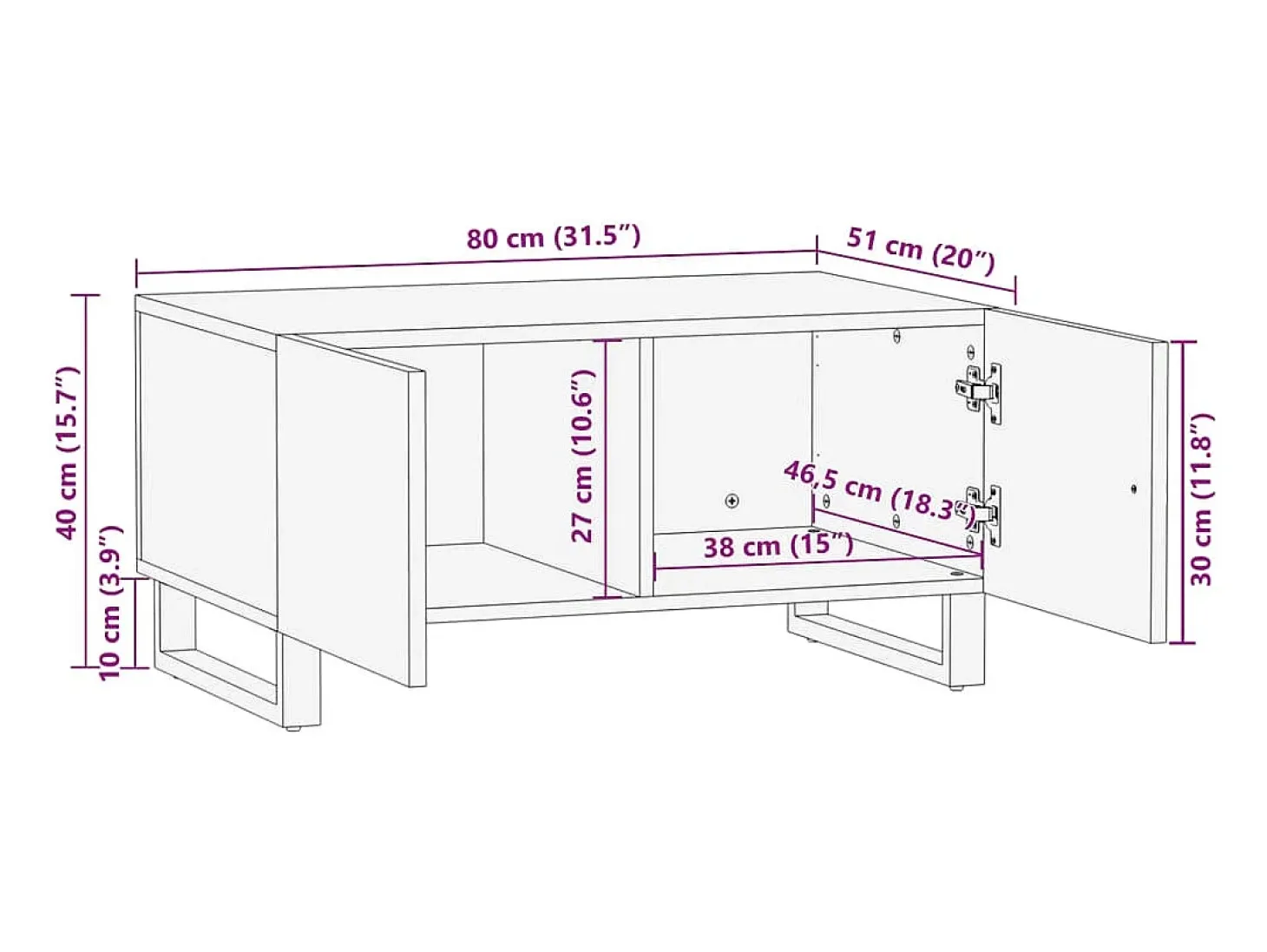 Mesa de centro de madera maciza de mango blanca 80x51x40 cm