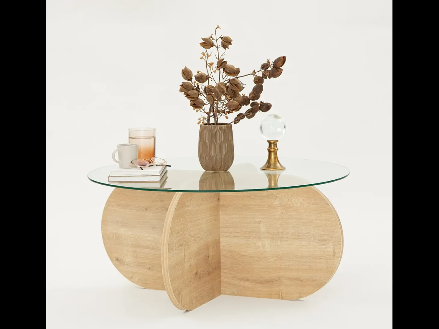 Mesa de centro de madera con tapa de cristal RIBE