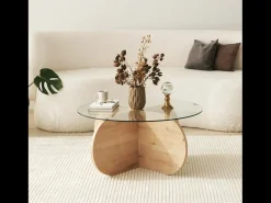 Mesa de centro de madera con tapa de cristal RIBE