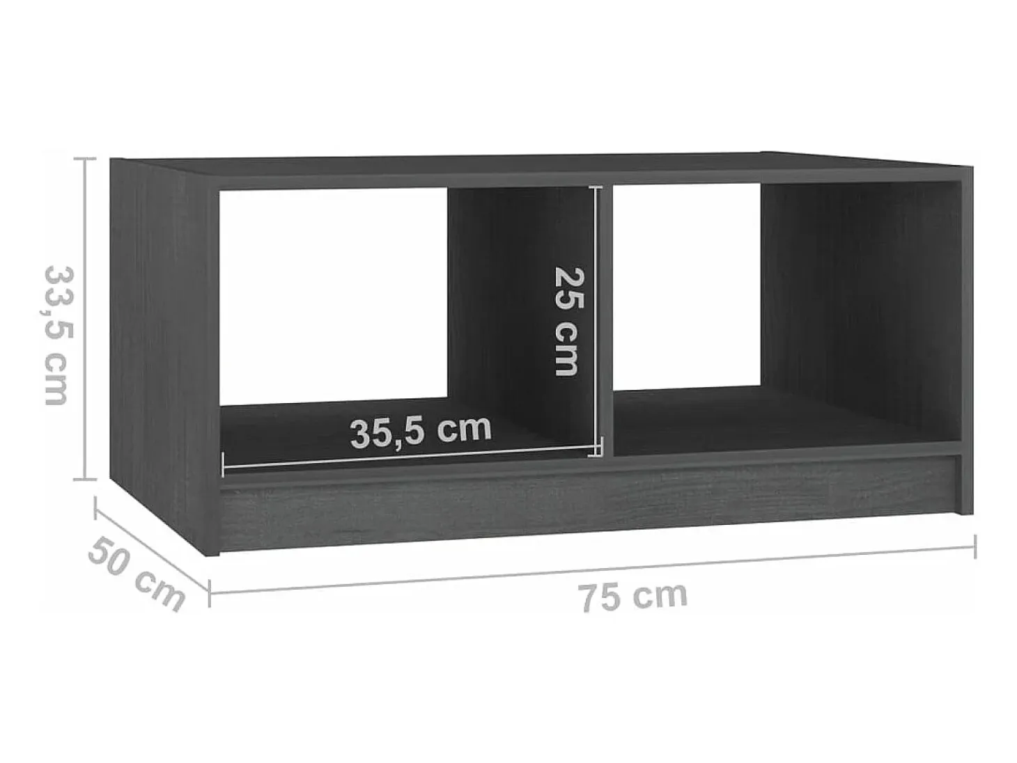 Mesa de centro de madera maciza de pino gris 75x50x33,5 cm