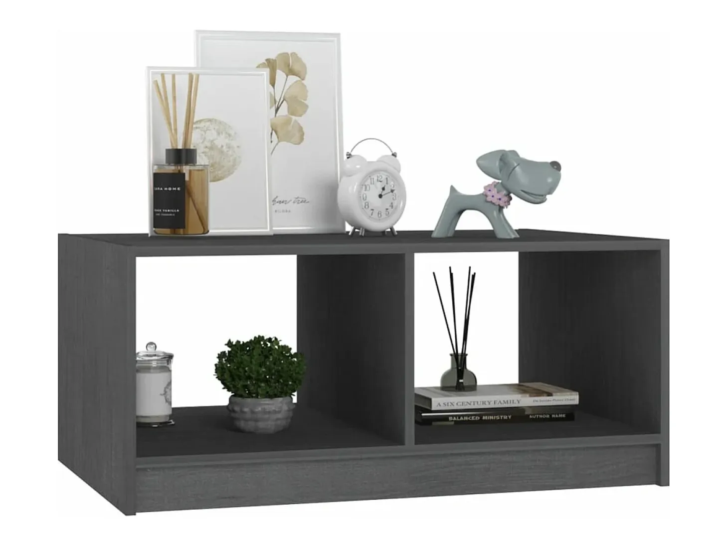 Mesa de centro de madera maciza de pino gris 75x50x33,5 cm