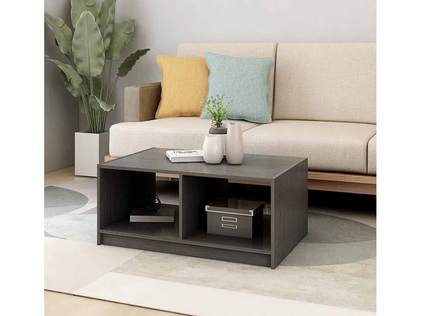 Mesa de centro de madera maciza de pino gris 75x50x33,5 cm