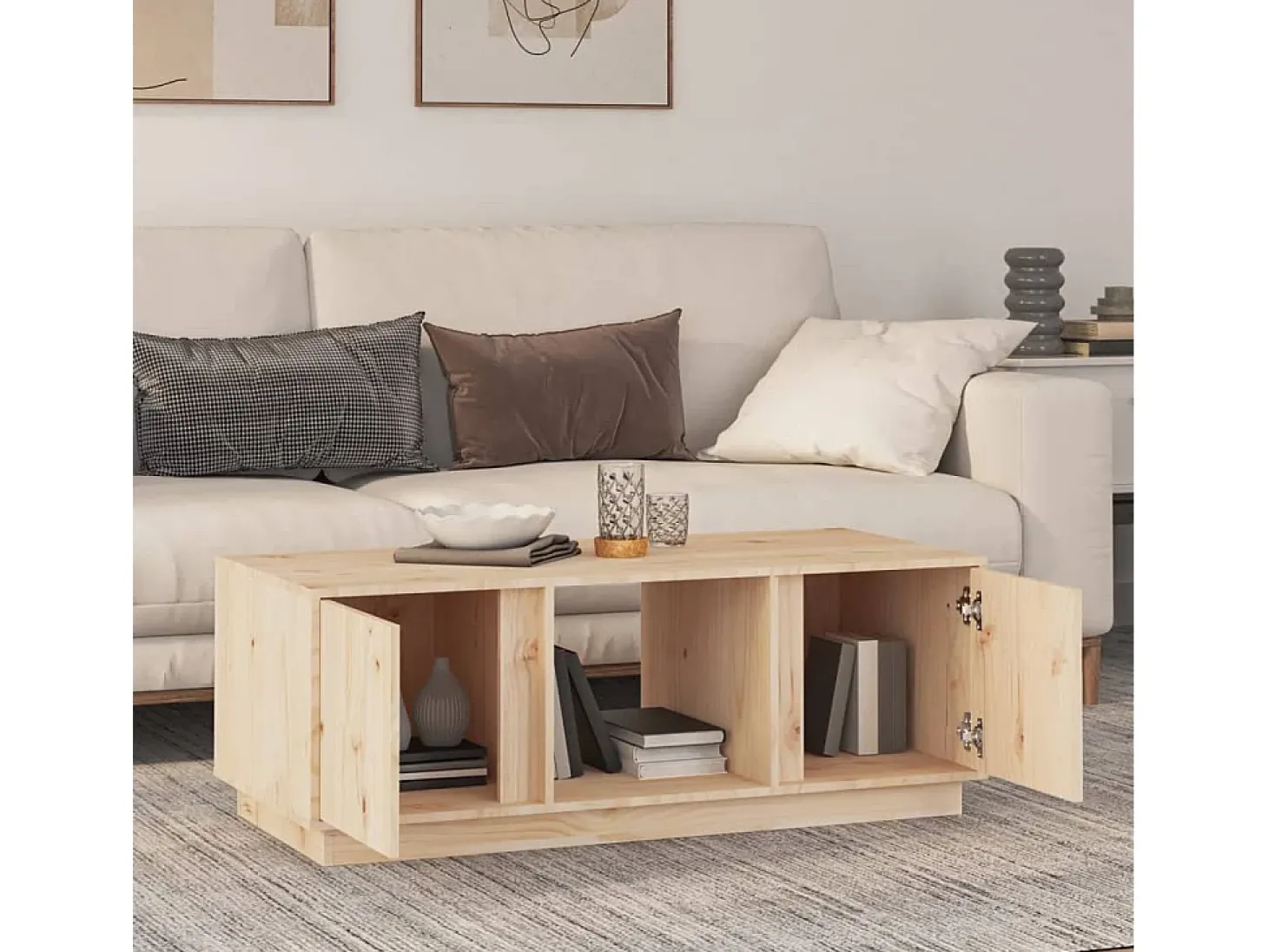 Mesa de centro de madera maciza de pino 110x50x40 cm