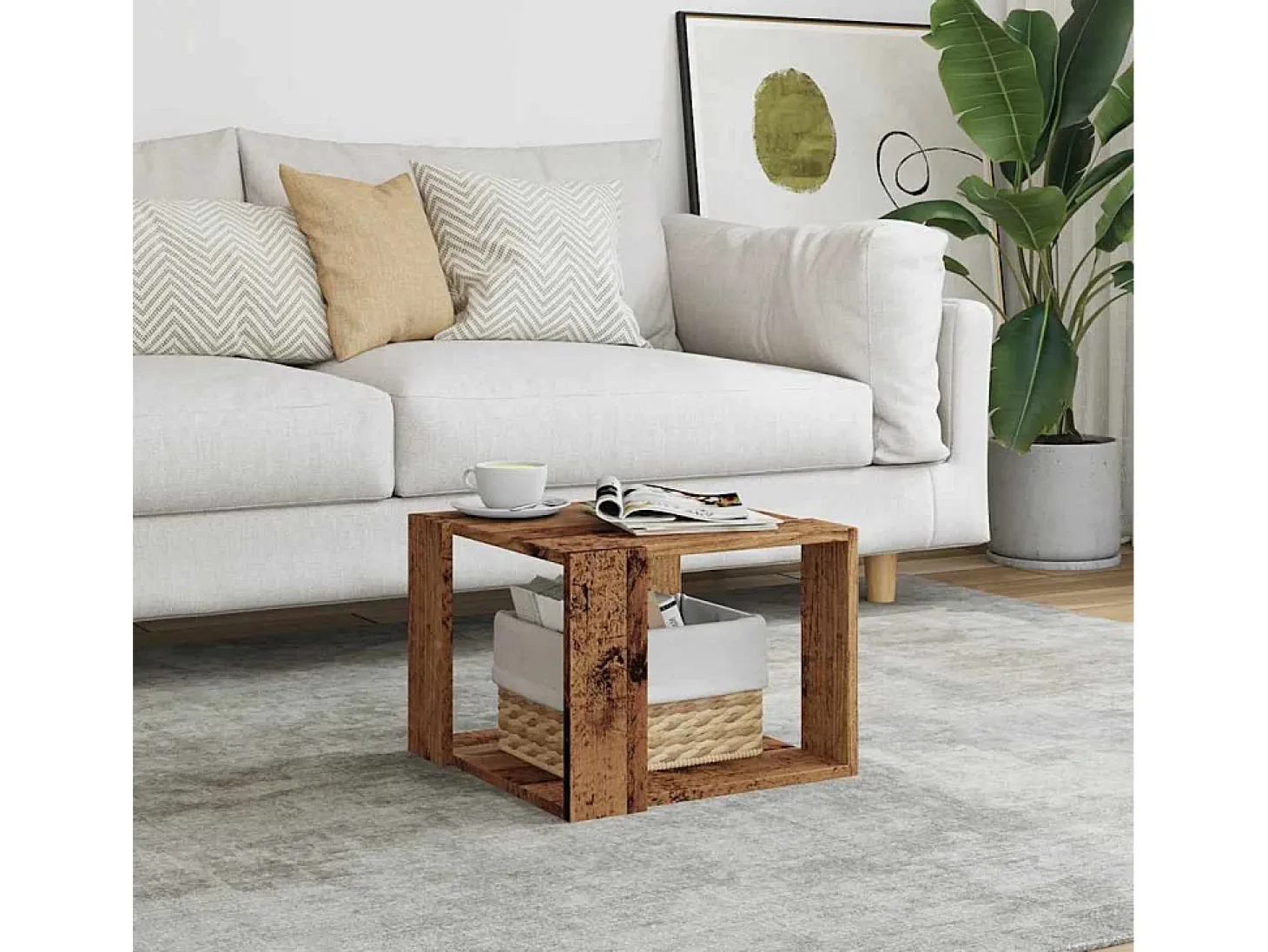 Mesa de centro de madera contrachapada envejecida 40x40x30 cm