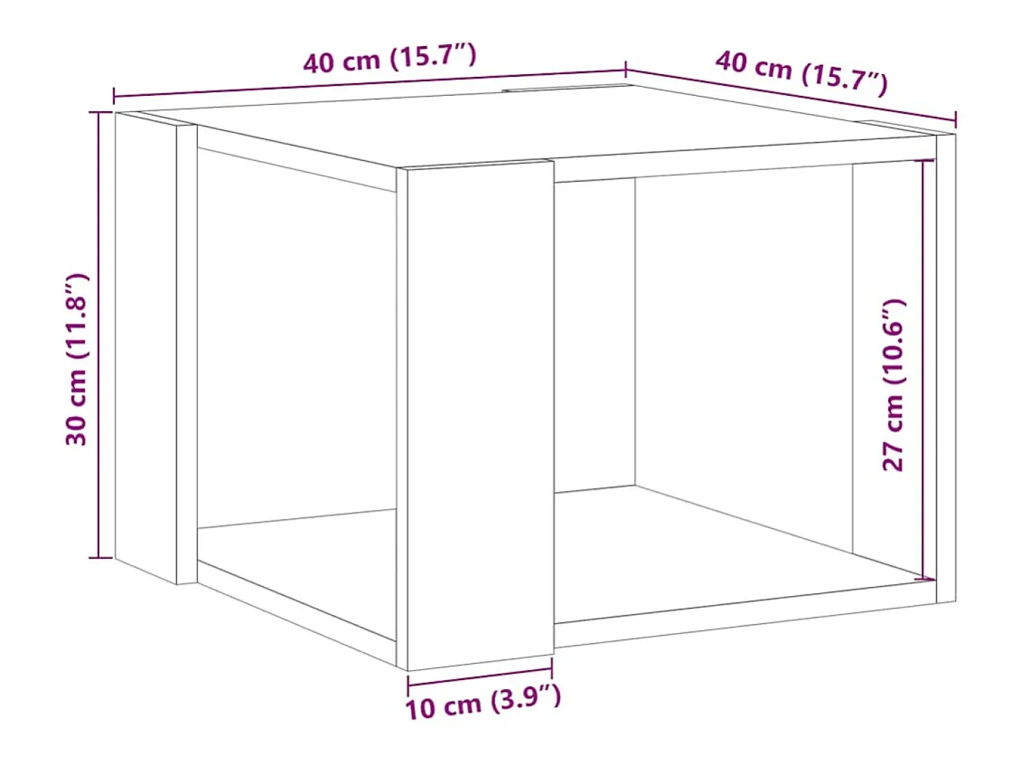Mesa de centro de madera contrachapada envejecida 40x40x30 cm