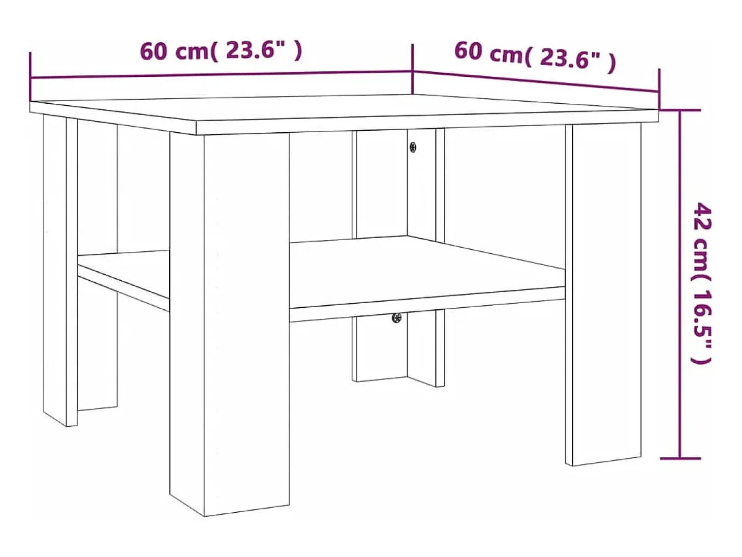 Mesa de centro de madera contrachapada roble marrón 60x60x42 cm