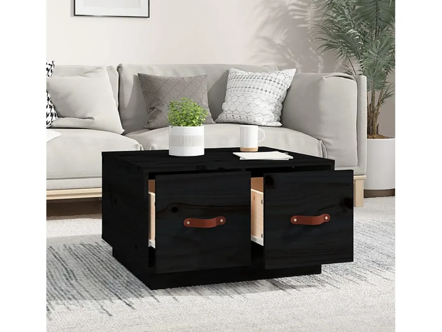 Mesa de centro de madera maciza de pino negro 60x53x35 cm
