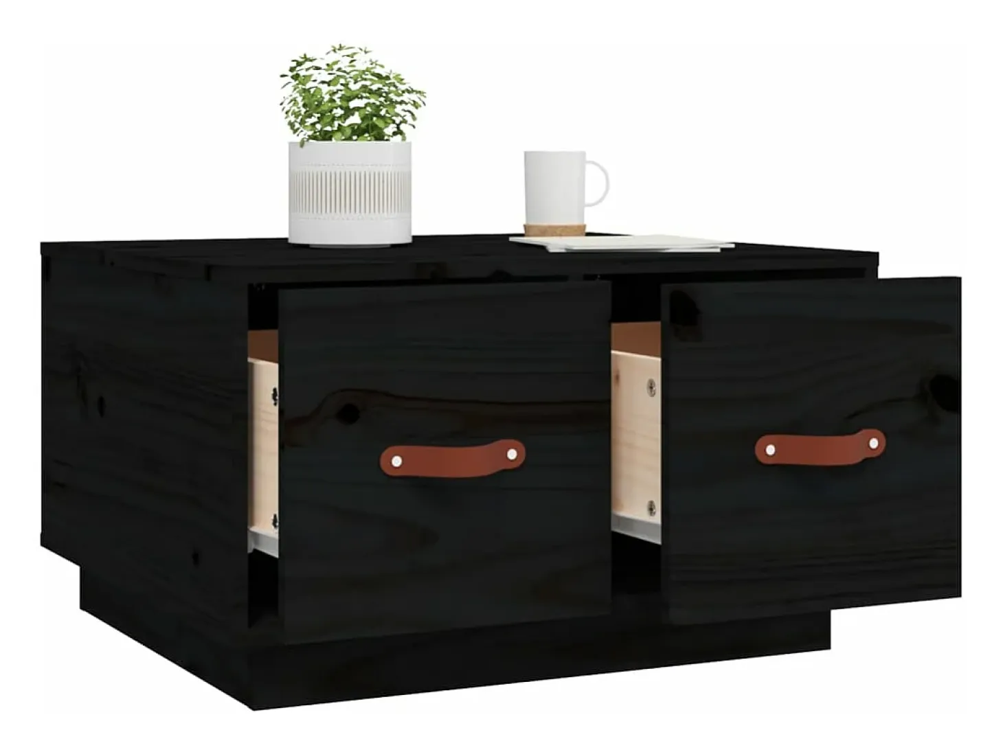Mesa de centro de madera maciza de pino negro 60x53x35 cm