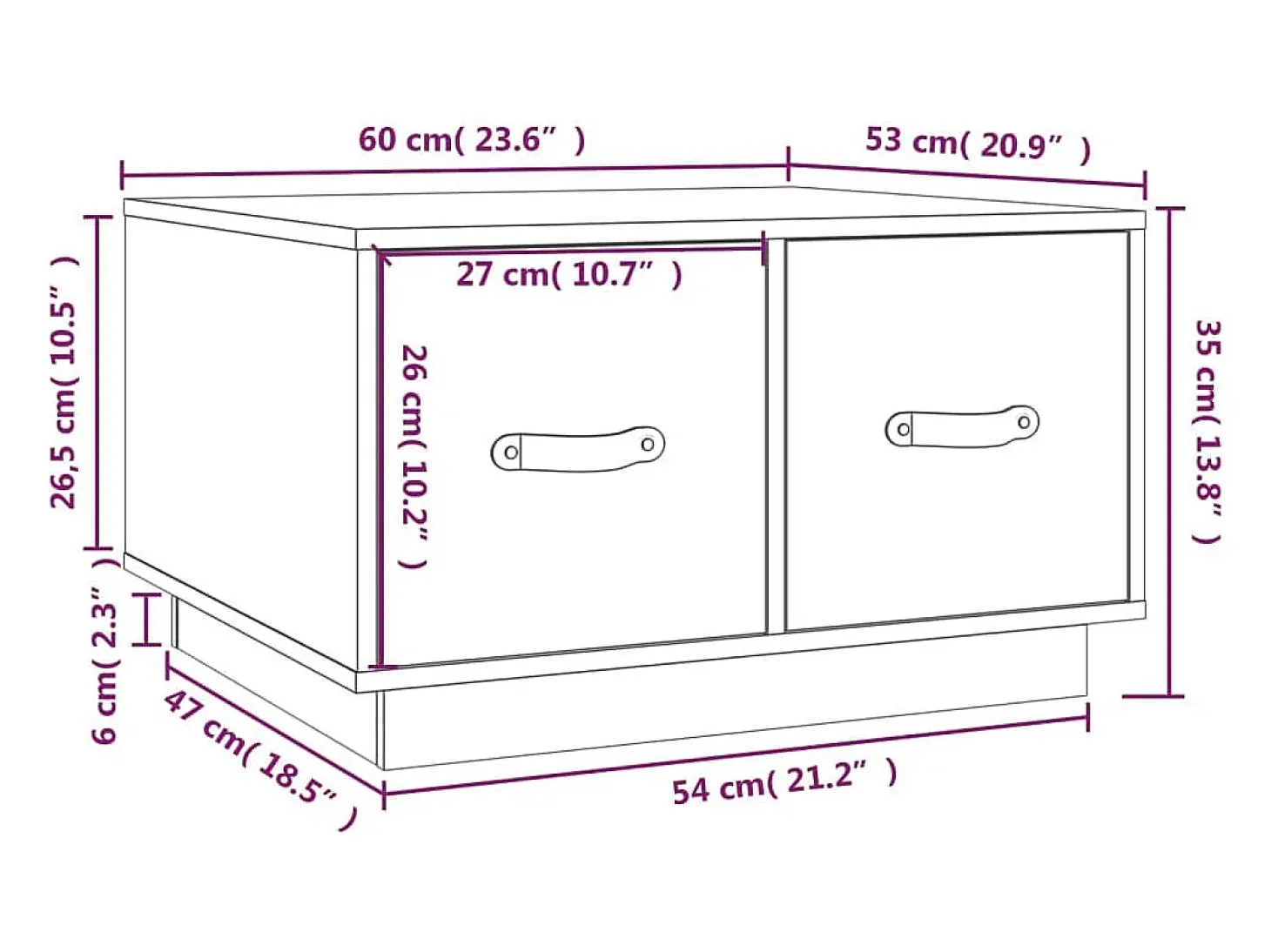 Mesa de centro de madera maciza de pino negro 60x53x35 cm