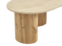 Mesa de centro de MDF - Efecto travertino beige y natural claro - ALOZYA
