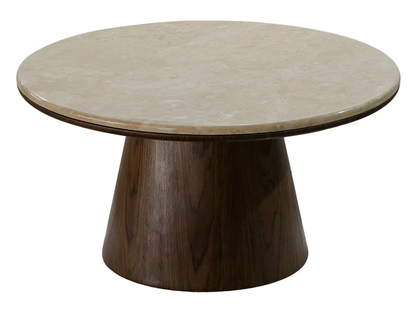 Mesa de centro de mármol y chapa de nogal - Beige y natural oscuro - SADURA