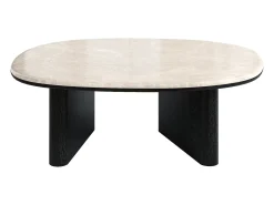 Mesa de centro de mármol y chapado de roble - Beige y negro - CORMINA