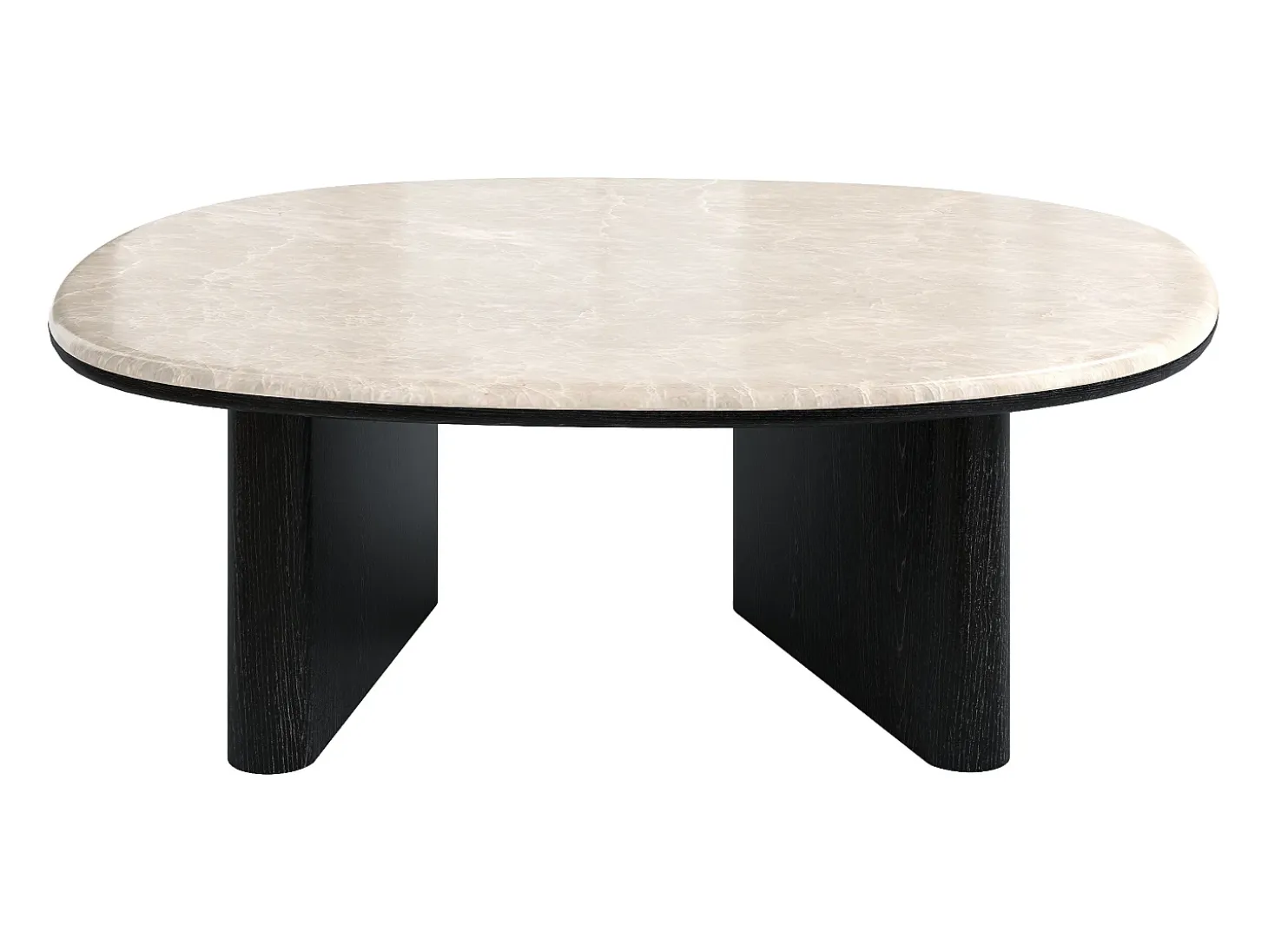 Mesa de centro de mármol y chapado de roble - Beige y negro - CORMINA