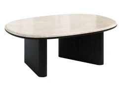 Mesa de centro de mármol y chapado de roble - Beige y negro - CORMINA