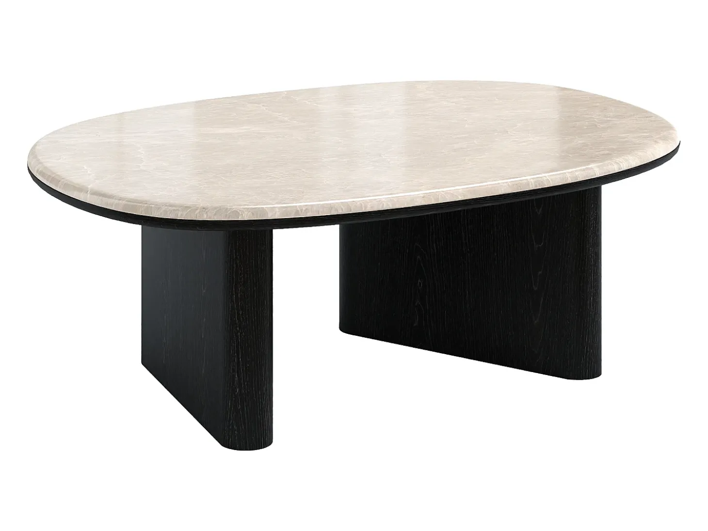 Mesa de centro de mármol y chapado de roble - Beige y negro - CORMINA