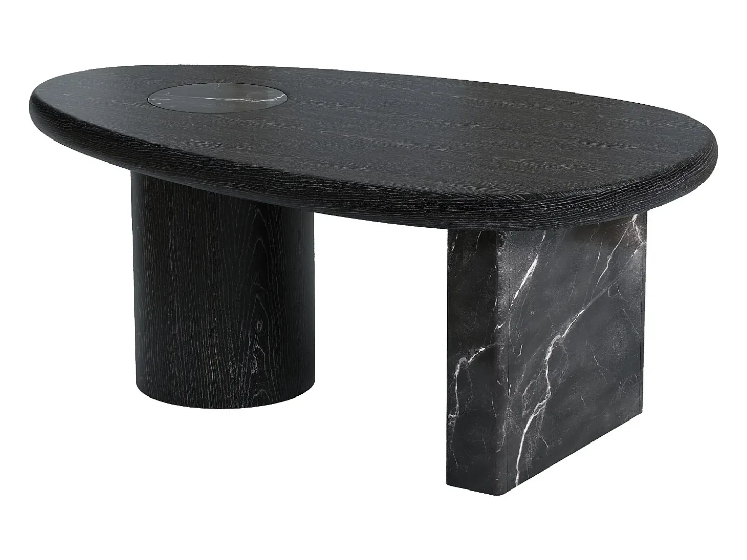 Mesa de centro de mármol y chapado de roble - Negro - MARSULA