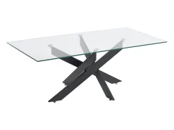 Mesa de centro de vidrio templado y metal negro - Transparente - COSIMA