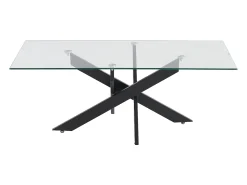 Mesa de centro de vidrio templado y metal negro - Transparente - COSIMA