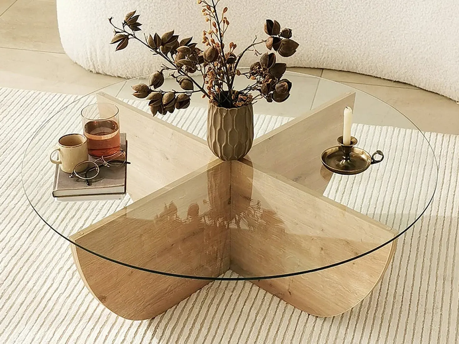 Mesa de centro de vidrio templado AYSUN - Natural, transparente y transparente