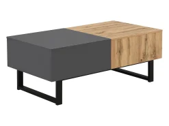 Mesa de centro deslizante multifuncional moderna con almacenamiento oculto, tablero de partículas, metal natural y antracita (155 x 55 x 40 cm)