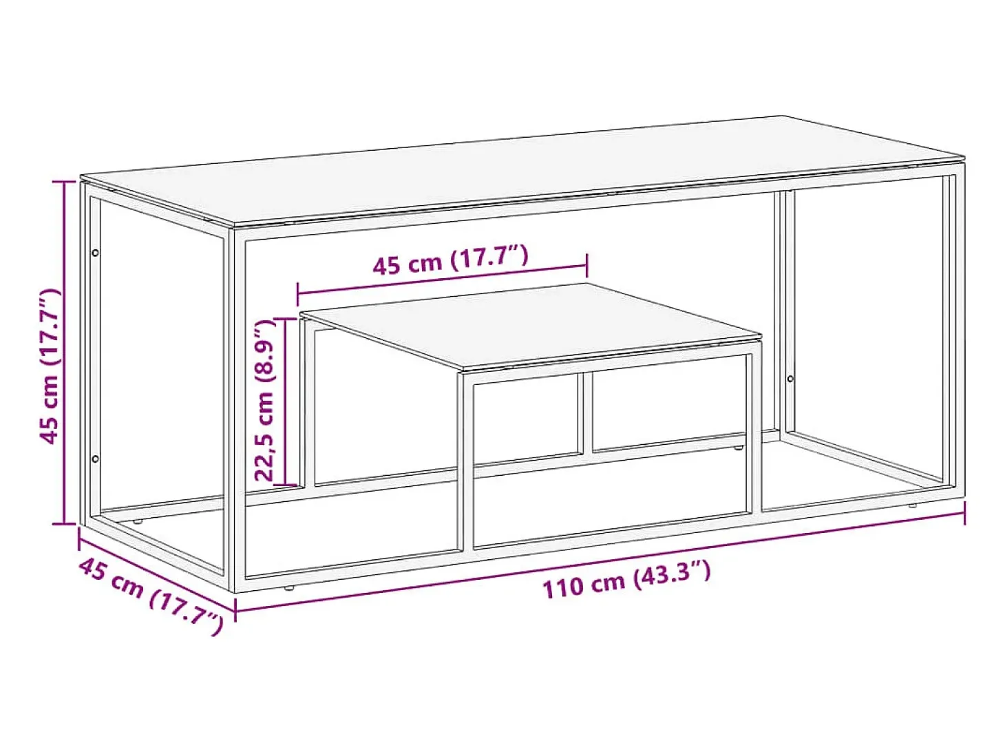 Mesa de centro dorada acero inoxidable y vidrio templado