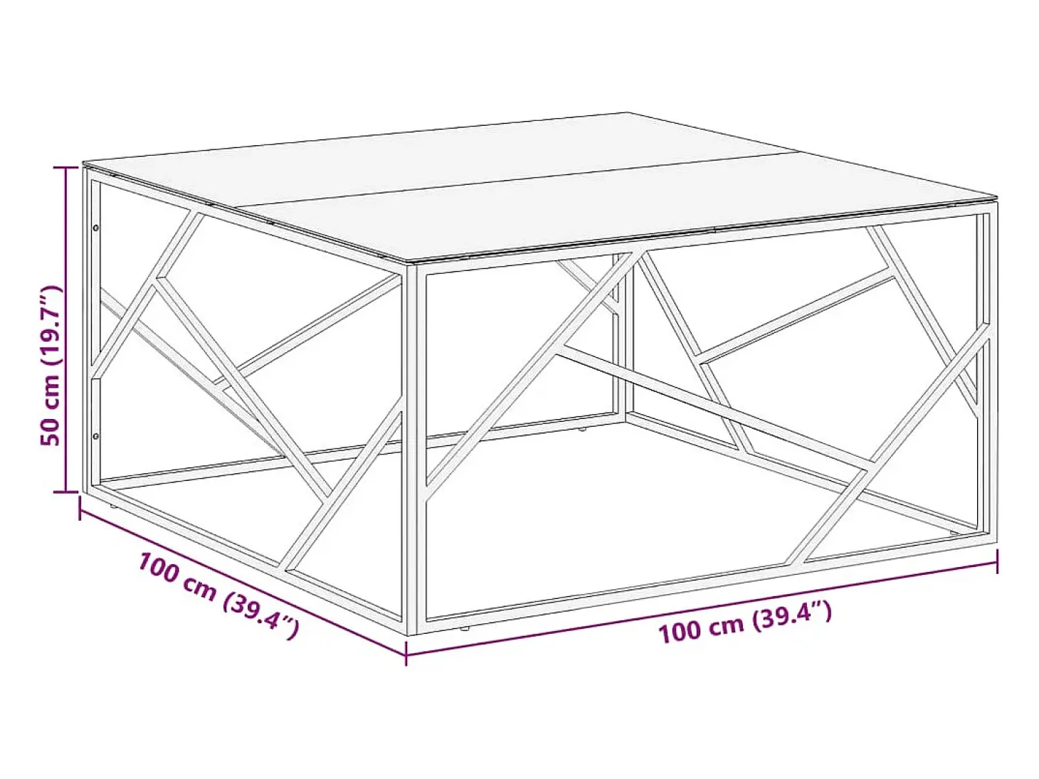 Mesa de centro dorada acero inoxidable y vidrio templado