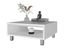 Mesa de Centro Eclipse en melamina con estantes inferior y 4 patas , blanco , 26.9 cm X 60 cm X 60 cm