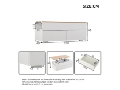 Mesa de centro elevable 100×50×40 cm - con 2 cajones - MDF - blanco + natural