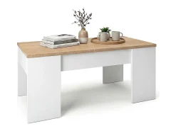 Mesa de centro elevable con almacenaje en blanco artick y roble canadian 100x45-56 cm Vita Blanco Artik (Blanco Mate) - Roble Canadian