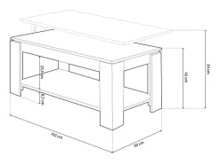 Mesa de centro elevable con almacenaje en blanco mate 120x43-54 cm Lya Blanco Artik (Blanco Mate)