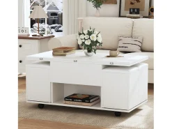 Mesa de centro elevable con 4 taburetes y 2 mesas - 100 x 50 x 48 cm - Tablero de partículas - Blanco