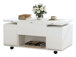 Mesa de centro elevable con 4 taburetes y 2 mesas - 100 x 50 x 48 cm - Tablero de partículas - Blanco