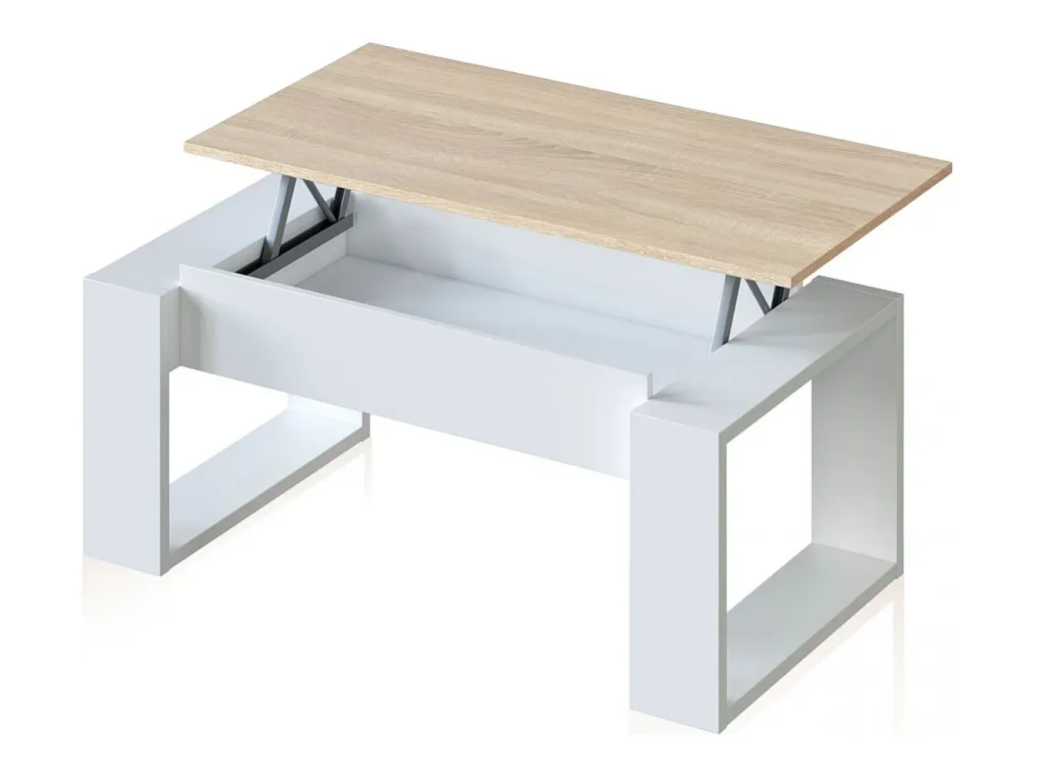 Mesa de centro elevable Neo Blanco Artik (Blanco Mate) - Roble Canadian