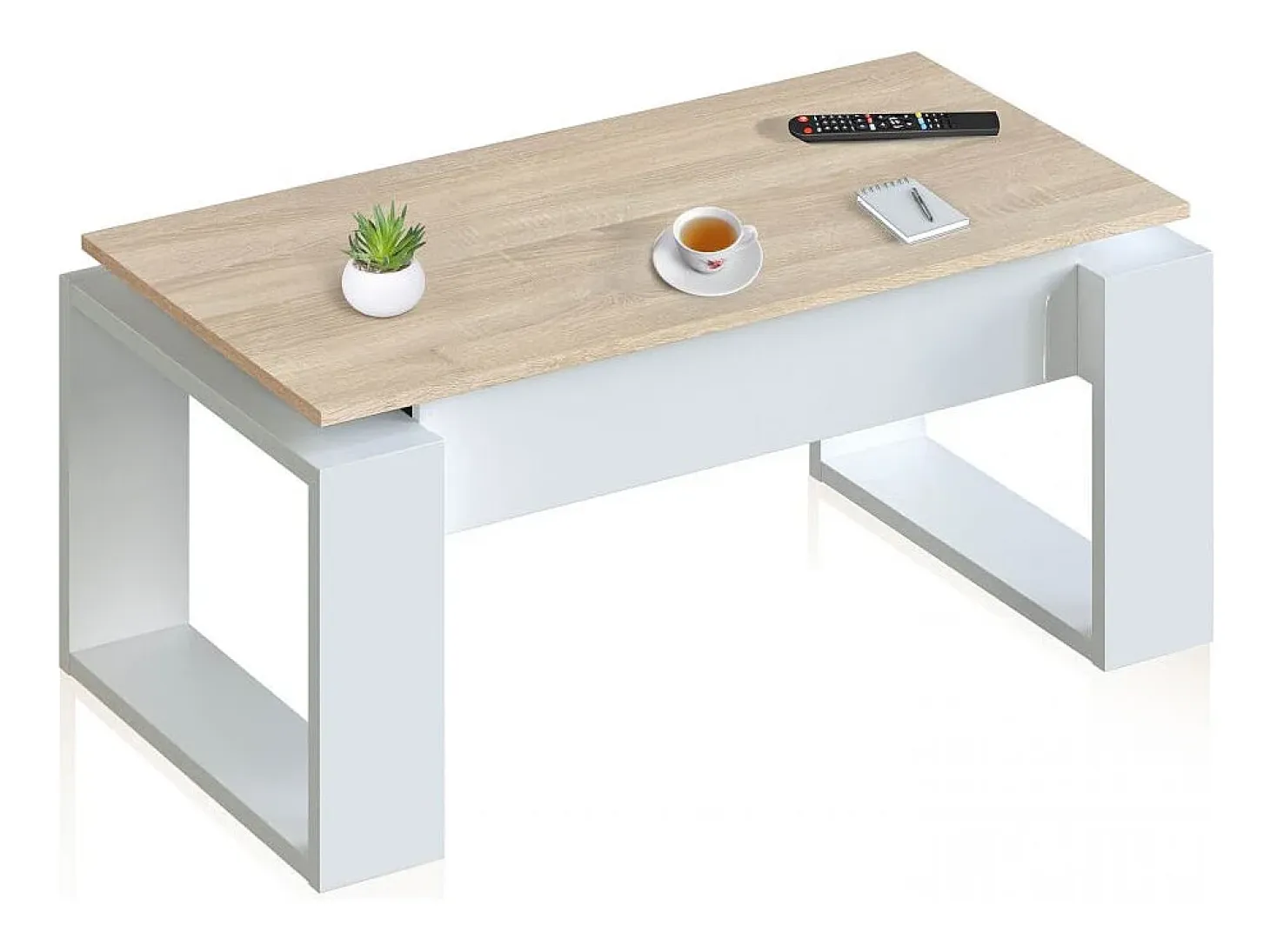 Mesa de centro elevable Neo Blanco Artik (Blanco Mate) - Roble Canadian